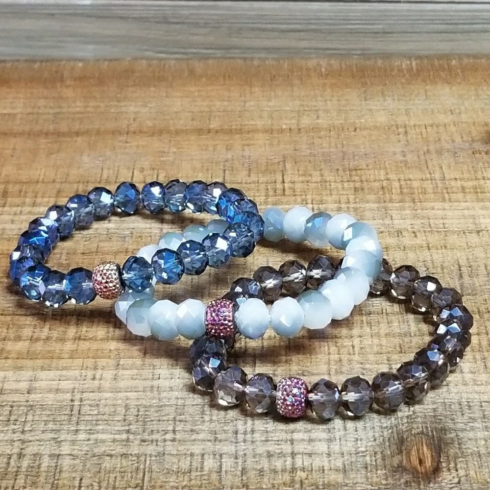 Smokey Quartz Austrian Crystal Bead STRETCH Bracelet with Glitter Bead